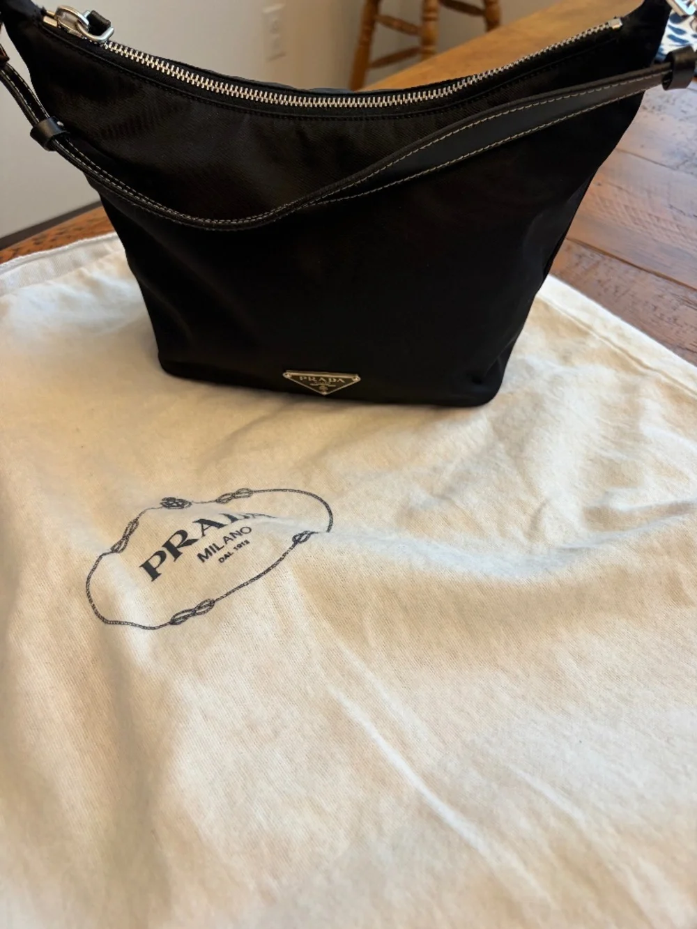 Prada Nylon Mini Hobo Shoulder Bag, Black